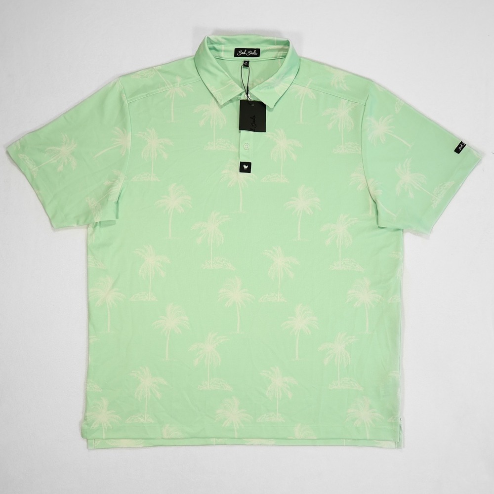 NWT BAD BIRDIE Mens XL Green Palm Tree Print Performance Stretch Golf Polo Shirt - Picture 2 of 7